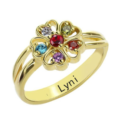 Birthstone Flower Promise Ring with Name 18ct Gold Plated - The Name Jewellery™