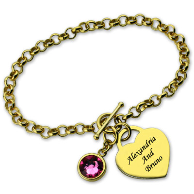 Engravable Birthstone Bracelet with Heart  Name Charm 18ct Gold Plate - The Name Jewellery™