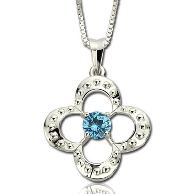 Birthstone Four Clover Good Lucky Charm Necklace Sterling Silver - The Name Jewellery™