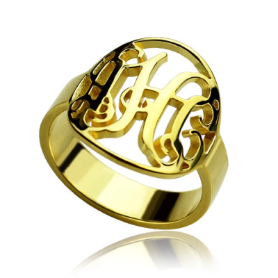 Custom Circle Cut Out Monogrammed Ring 18ct Gold Plated - The Name Jewellery™