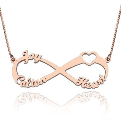 Heart Infinity Necklace 3 Names 18ct Rose Gold Plated - The Name Jewellery™