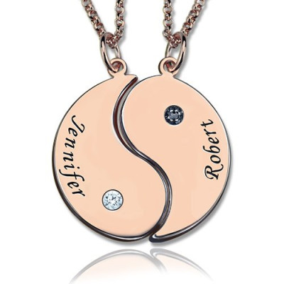 Yin Yang 2 names Necklace with Birthstone Rose Gold - The Name Jewellery™