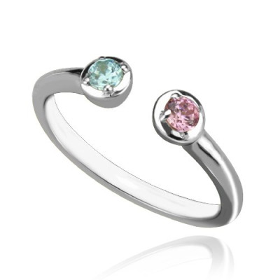 2 Stone Dual Birthstone Cuff Ring Sterling Silver - The Name Jewellery™