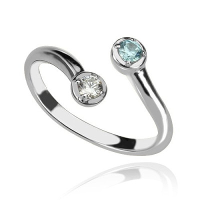 Dual Drops Birthstone Ring In Sterling Silver - The Name Jewellery™
