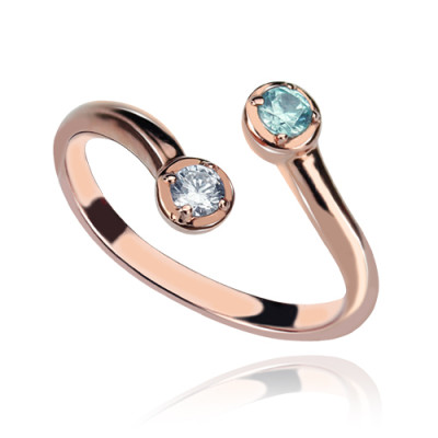 Dual Drops Birthstone Ring 18ct Rose Gold Plated - The Name Jewellery™