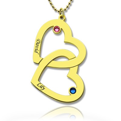 Custom Birthstone Heart in Heart Name Necklace 18ct Gold Plated - The Name Jewellery™