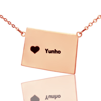 Wyoming State Shaped Map Necklaces With Heart  Name Rose Gold - The Name Jewellery™