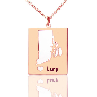 Personalised Rhode State Dog Tag With Heart  Name Rose Gold Plate - The Name Jewellery™