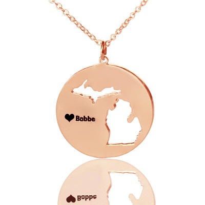 Custom Michigan Disc State Necklaces With Heart  Name Rose Gold - The Name Jewellery™