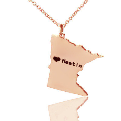Custom Minnesota State Shaped Necklaces With Heart  Name Rose Gold - The Name Jewellery™