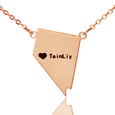 Custom Nevada State Shaped Necklaces With Heart  Name Rose Gold - The Name Jewellery™