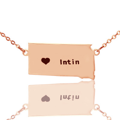 South Dakota State Shaped Necklaces With Heart  Name Rose Gold - The Name Jewellery™