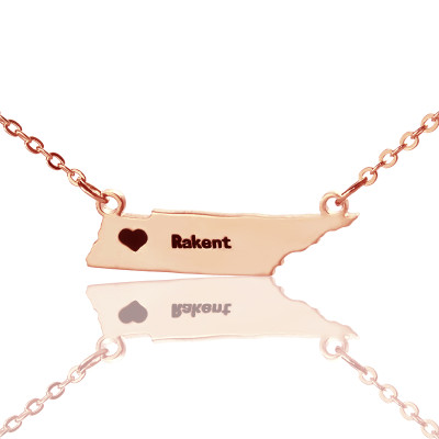 Custom Tennessee State Shaped Necklaces With Heart  Name Rose Gold - The Name Jewellery™