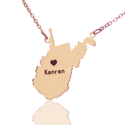 West Virginia State Shaped Necklaces With Heart  Name Rose Gold - The Name Jewellery™