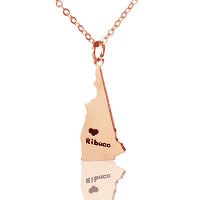Custom New Hampshire State Shaped Necklaces With Heart  Name Rose Gold - The Name Jewellery™