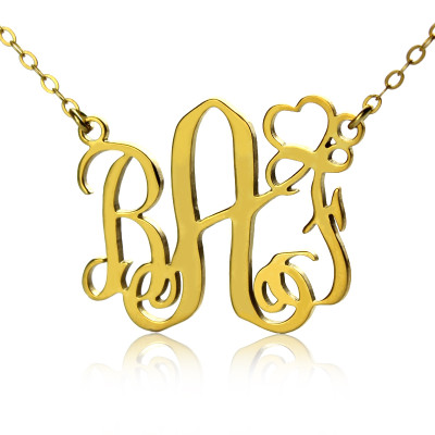 Personalised Initial Monogram Necklace 18ct Solid Gold With Heart - The Name Jewellery™