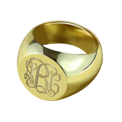 Engraved Circle Monogram Signet Ring 18ct Gold Plated - The Name Jewellery™