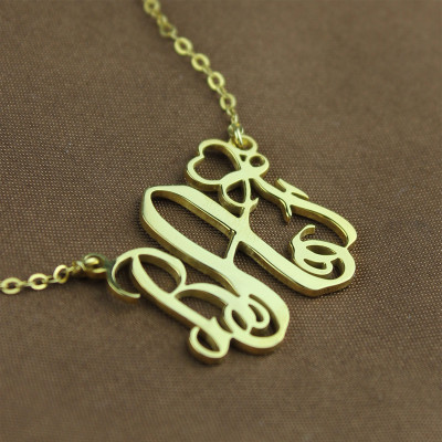 Personalised Initial Monogram Necklace 18ct Solid Gold With Heart - The Name Jewellery™