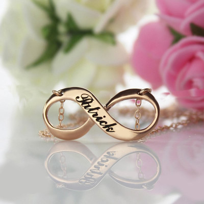 18ct Rose Gold Plated Engraved Infinity Necklace - The Name Jewellery™