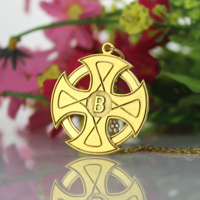 Engraved Celtic Cross Necklace 18ct Gold Plated 925 Silver - The Name Jewellery™