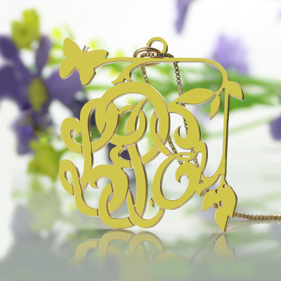 Vines  Butterfly Monogram Initial Necklace 18ct Gold Plated - The Name Jewellery™
