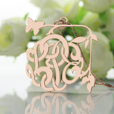Butterfly and Vines Monogrammed Necklace 18ct Rose Gold Plated - The Name Jewellery™
