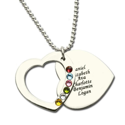 Heart Family Necklace With Birthstone Sterling Silver - The Name Jewellery™