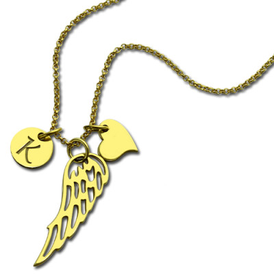 Good Luck Angel Wing Necklace with Initial Charm 18ct Gold Plated - The Name Jewellery™