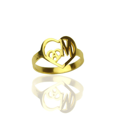 Personalised Heart in Heart Double Initial Ring 18ct Gold Plated - The Name Jewellery™