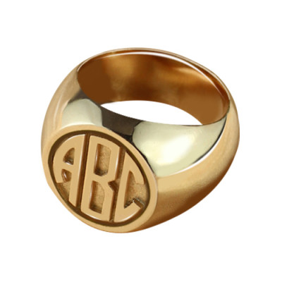 Circle Signet Ring with Block Monogram Rose Gold - The Name Jewellery™
