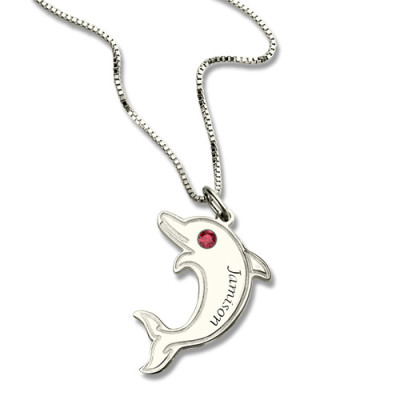 Dolphin Necklace with Birthstone  Name Sterling Silver - The Name Jewellery™