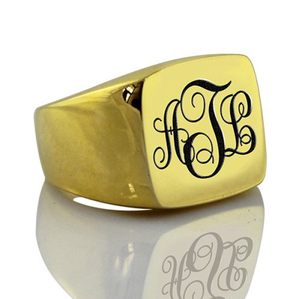 Custom 18ct Gold Plated Monogram Signet Ring - The Name Jewellery™