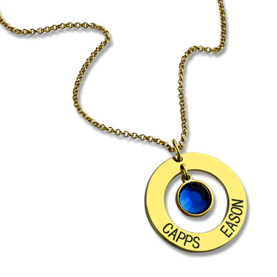 Personalised Circle Name Necklace With Birthstone 18ct Gold Plated Silver - The Name Jewellery™