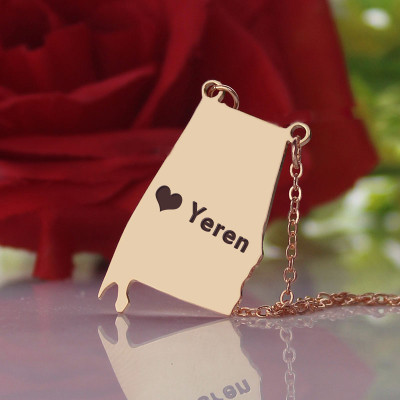 Custom Alabama State USA Map Necklace With Heart  Name Rose Gold - The Name Jewellery™