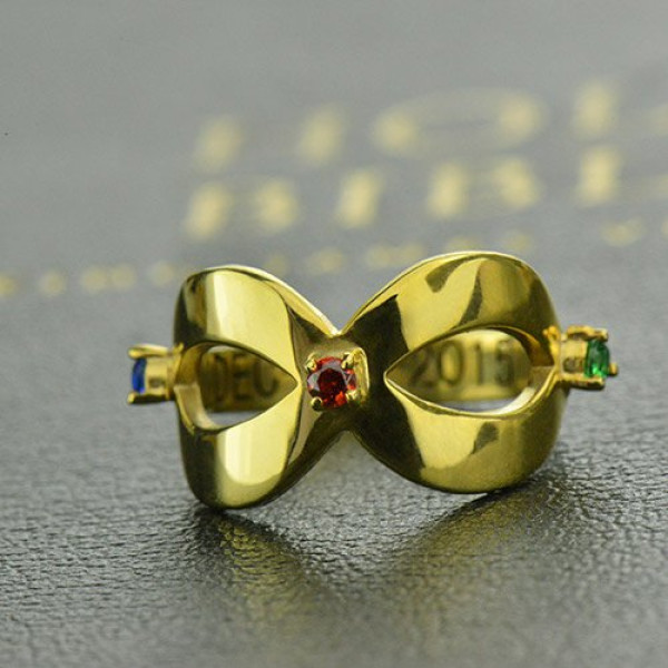 18ct Gold Plated Engraved Infinity Birthstone Ring - The Name Jewellery™