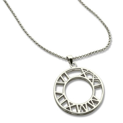 Double Circle Roman Numeral Necklace Clock Design Sterling Silver - The Name Jewellery™