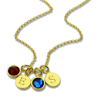 Custom Double Discs Initial Necklace with Birthstones In Gold - The Name Jewellery™