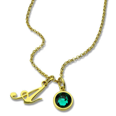 Custom Birthstone Initial Necklace 18ct Gold Plated - The Name Jewellery™