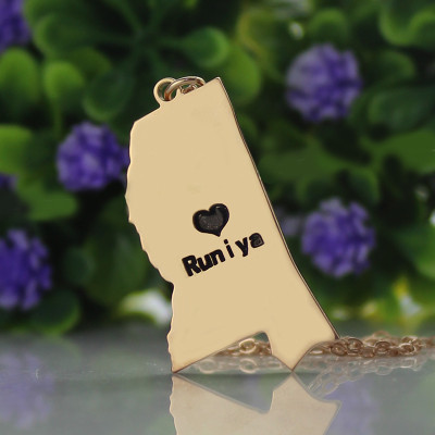Mississippi State Shaped Necklaces With Heart  Name Rose Gold - The Name Jewellery™