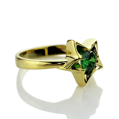 Personalised Star Ring with Birthstone Gold Plated Silver - The Name Jewellery™