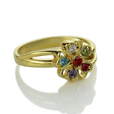 Birthstone Flower Promise Ring with Name 18ct Gold Plated - The Name Jewellery™