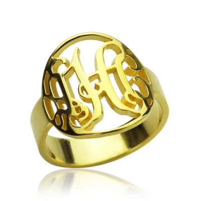 Custom Circle Cut Out Monogrammed Ring 18ct Gold Plated - The Name Jewellery™