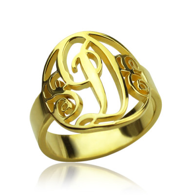 Script Framed Monogram Ring Cut Out 18ct Gold Plated - The Name Jewellery™