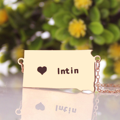 South Dakota State Shaped Necklaces With Heart  Name Rose Gold - The Name Jewellery™
