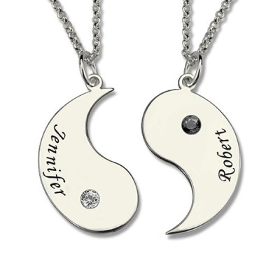 Gifts for Him  Her - Yin Yang Necklace Set with Name  Birthstone - The Name Jewellery™