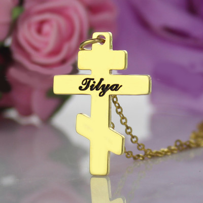 Gold Plated 925 Silver Othodox Cross Engraved Name Necklace - The Name Jewellery™