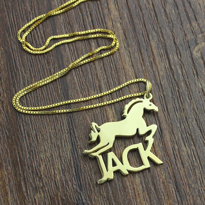 Kids Name Necklace with Horse 18ct Gold Plated - The Name Jewellery™