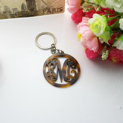 Personalised Acrylic Tortoise Shell Circle Monogram Keychain - The Name Jewellery™