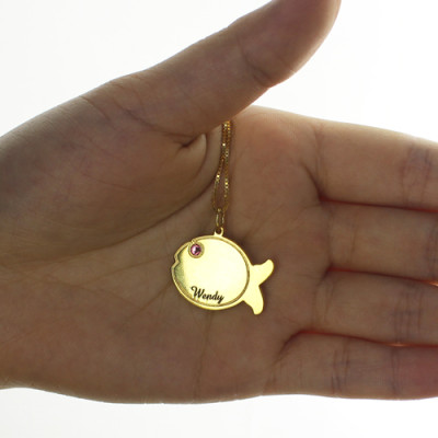 Kids Fish Name Necklace 18ct Gold Plated - The Name Jewellery™