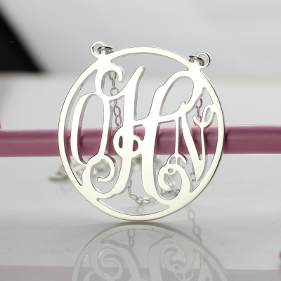 Circle 18ct Solid White Gold Initial Monogram Name Necklace - The Name Jewellery™